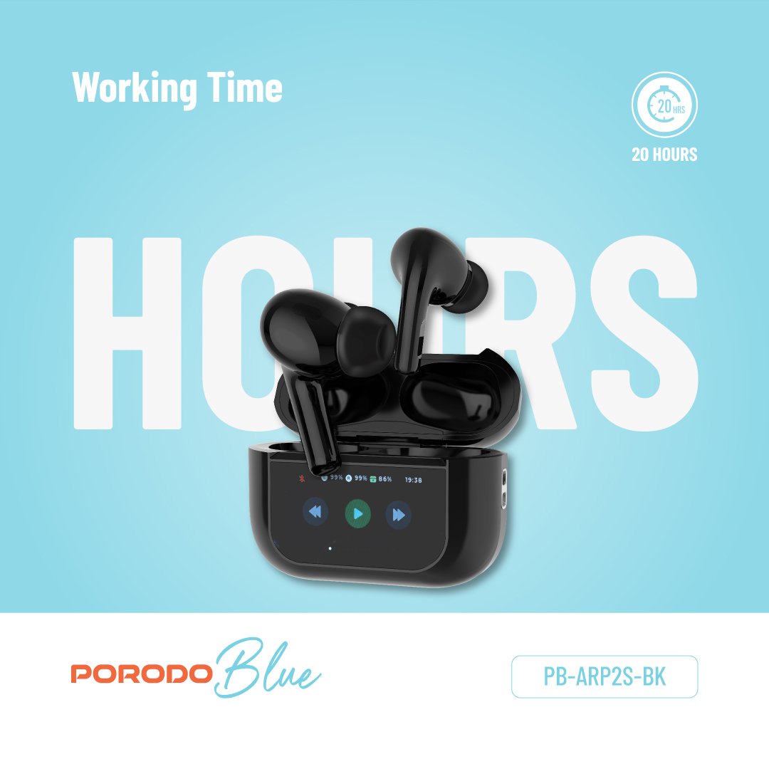 Porodo Blue Earbuds Pro2 Touch Display - ANC + ENC 4 Porodo Blue Earbuds Pro2 Touch Display - ANC + ENC - Image 4