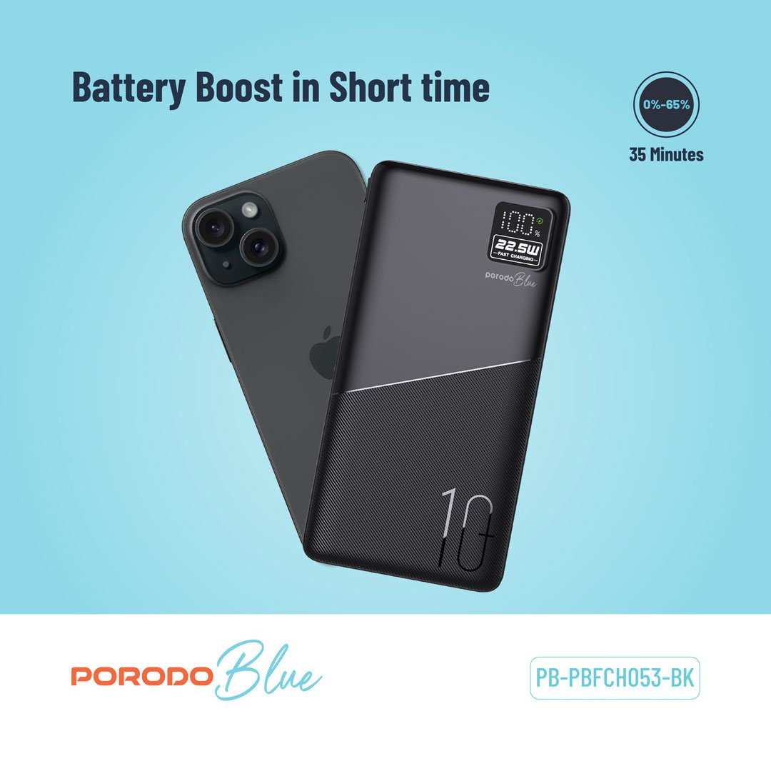 Porodo Blue 10000mAh Quick Charge Power Bank USB-A and USB-C Output 3 Porodo Blue 10000mAh Quick Charge Power Bank USB-A and USB-C Output - Image 3
