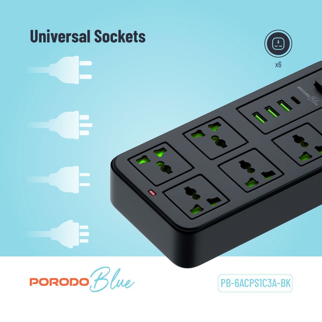Porodo Blue 6 Universal Sockets Power Strip 3M 5 Porodo Blue 6 Universal Sockets Power Strip 3M - Image 5