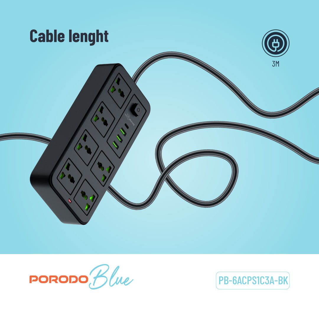 Porodo Blue 6 Universal Sockets Power Strip 3M 6 Porodo Blue 6 Universal Sockets Power Strip 3M - Image 6