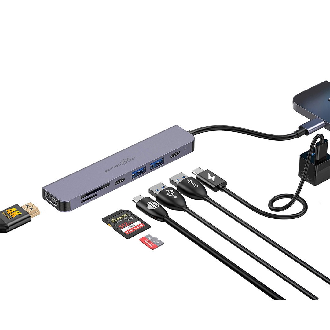 Porodo Blue 7 In 1 Hub HDMI 2XUSB-A 2XUSB-C SD MicroSD 3 Porodo Blue 7 In 1 Hub HDMI 2XUSB-A 2XUSB-C SD MicroSD - Image 3
