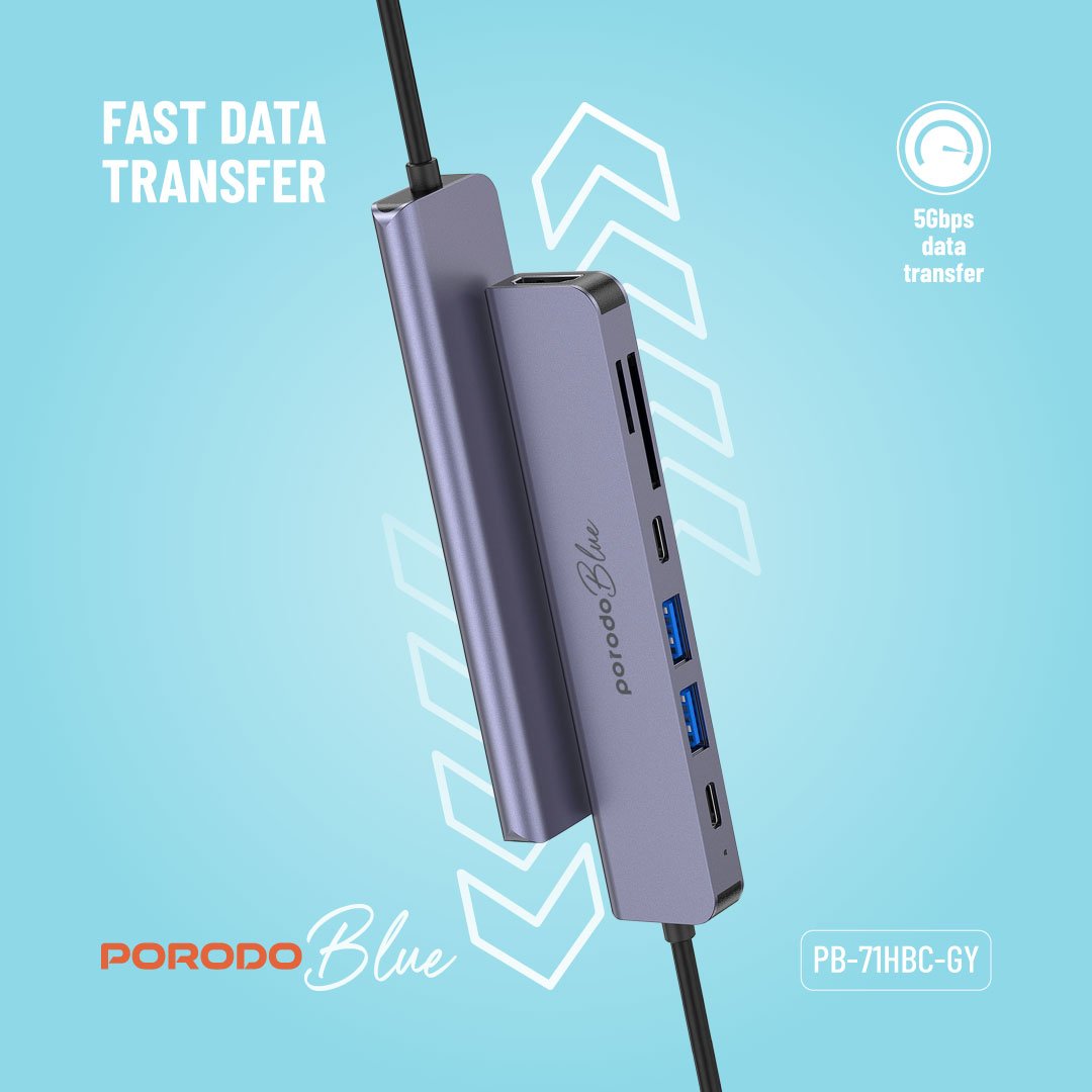 Porodo Blue 7 In 1 Hub HDMI 2XUSB-A 2XUSB-C SD MicroSD 6 Porodo Blue 7 In 1 Hub HDMI 2XUSB-A 2XUSB-C SD MicroSD - Image 6