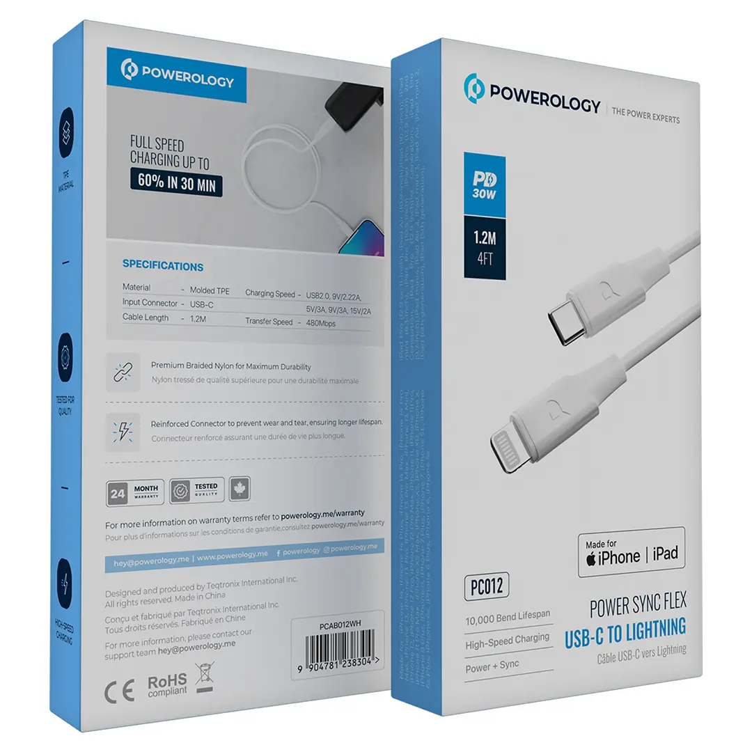 Powerology Power Sync Flex USB-C to Lightning Cable PD 30W 3 Powerology Power Sync Flex USB-C to Lightning Cable PD 30W - Image 3