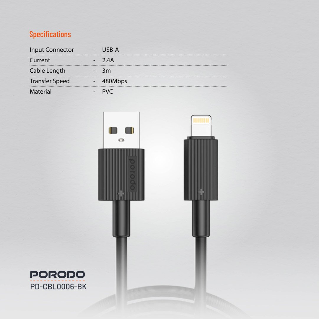 Porodo USB-A to Lightning Durable Charging Cable 2 Porodo USB-A to Lightning Durable Charging Cable - Image 2