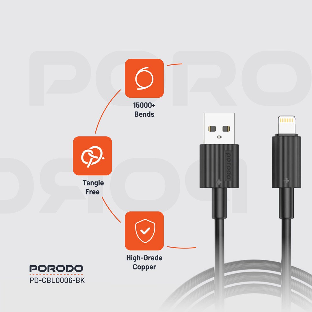 Porodo USB-A to Lightning Durable Charging Cable 3 Porodo USB-A to Lightning Durable Charging Cable - Image 3