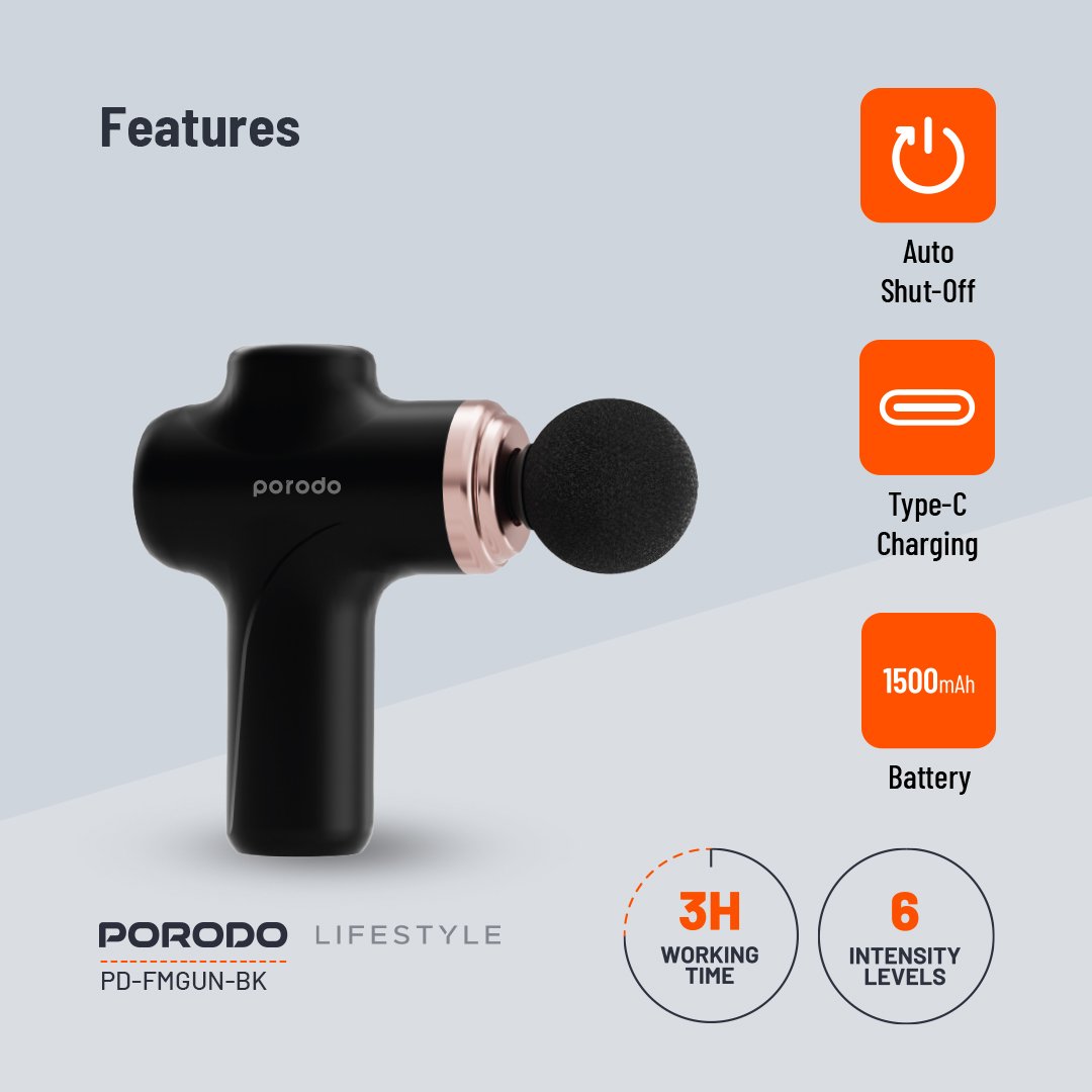 Porodo Lifestyle Precision Handheld Massager with 4 Interchangeable Head 4 Porodo Lifestyle Precision Handheld Massager with 4 Interchangeable Head - Image 4