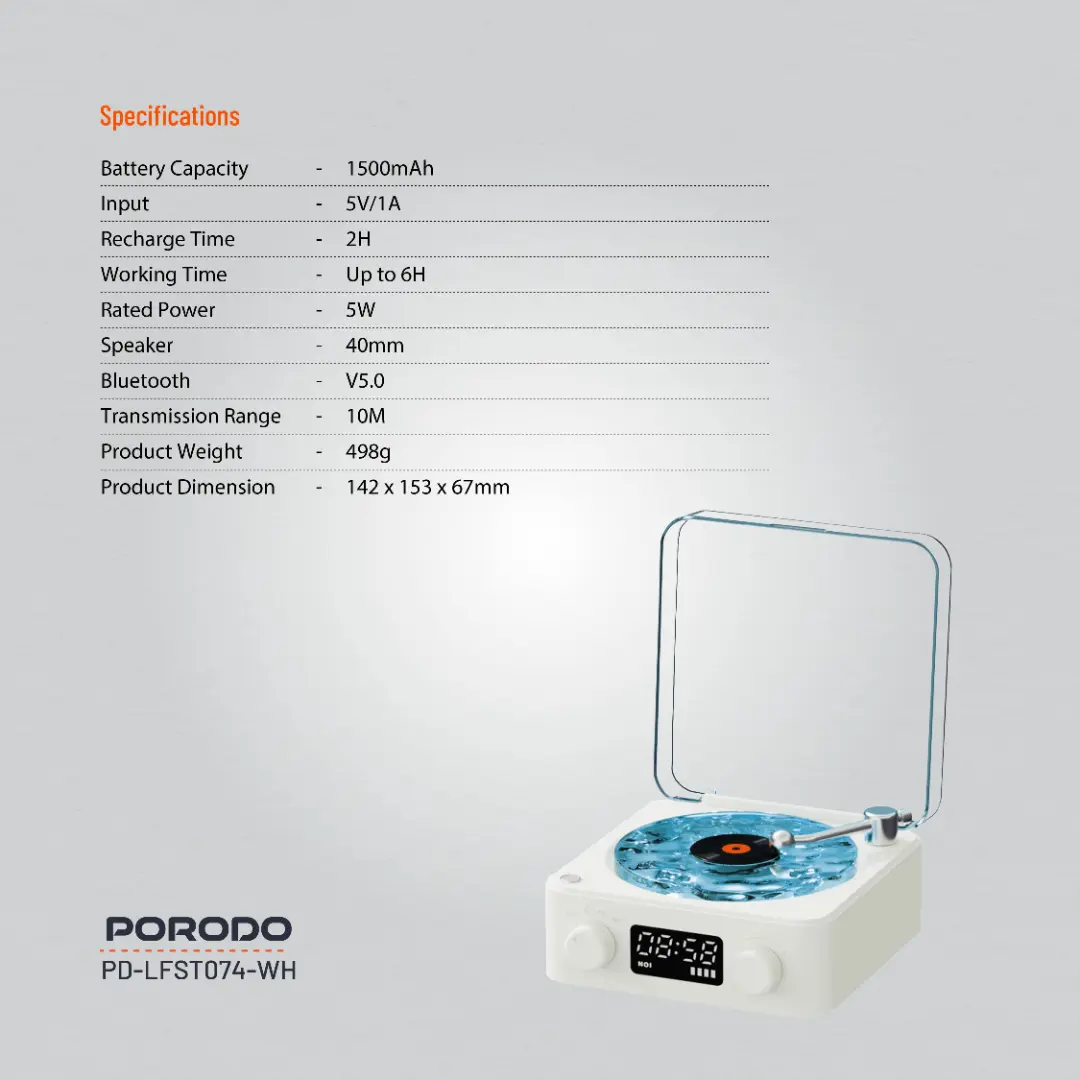Porodo Lifestyle White Noise Portable Speaker 2 Porodo Lifestyle White Noise Portable Speaker - Image 2