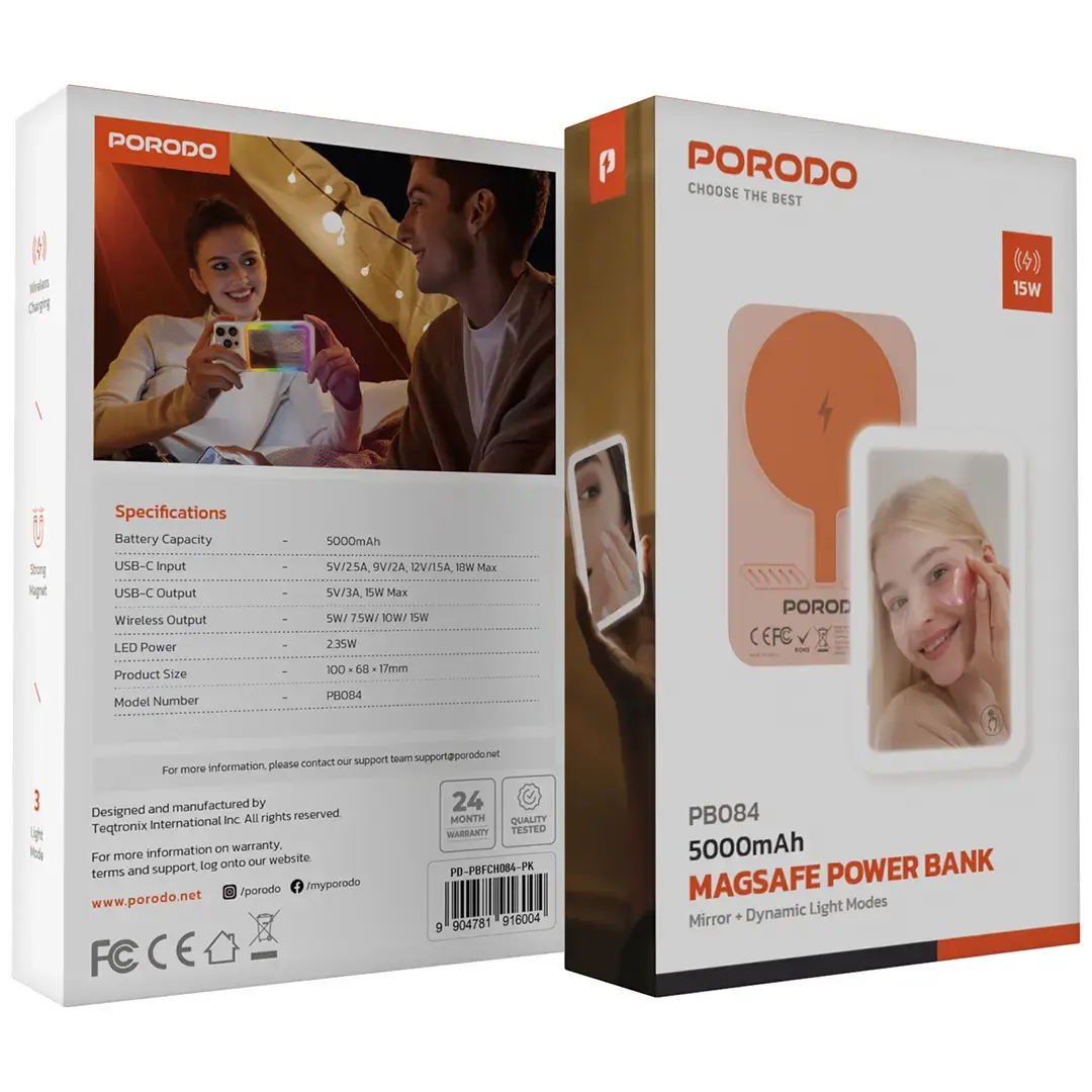 Porodo 5000mAh MagSafe Power Bank with Dynamic Light Modes Mirror 2 Porodo 5000mAh MagSafe Power Bank with Dynamic Light Modes Mirror - Image 2