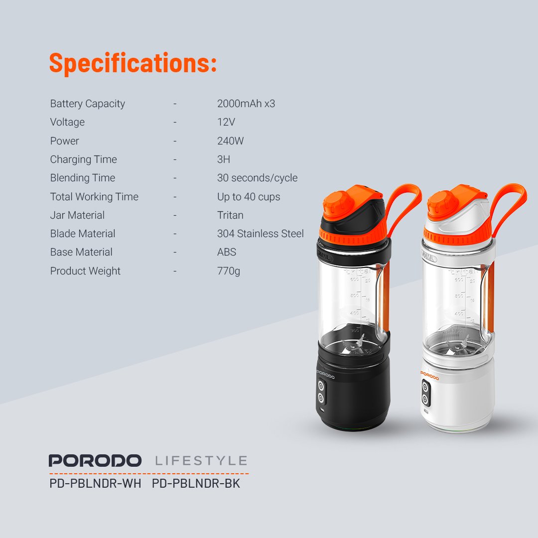 Porodo Lifestyle Dual Spin Clockwise & Reverse Portable Blender 3 Porodo Lifestyle Dual Spin Clockwise & Reverse Portable Blender - Image 3