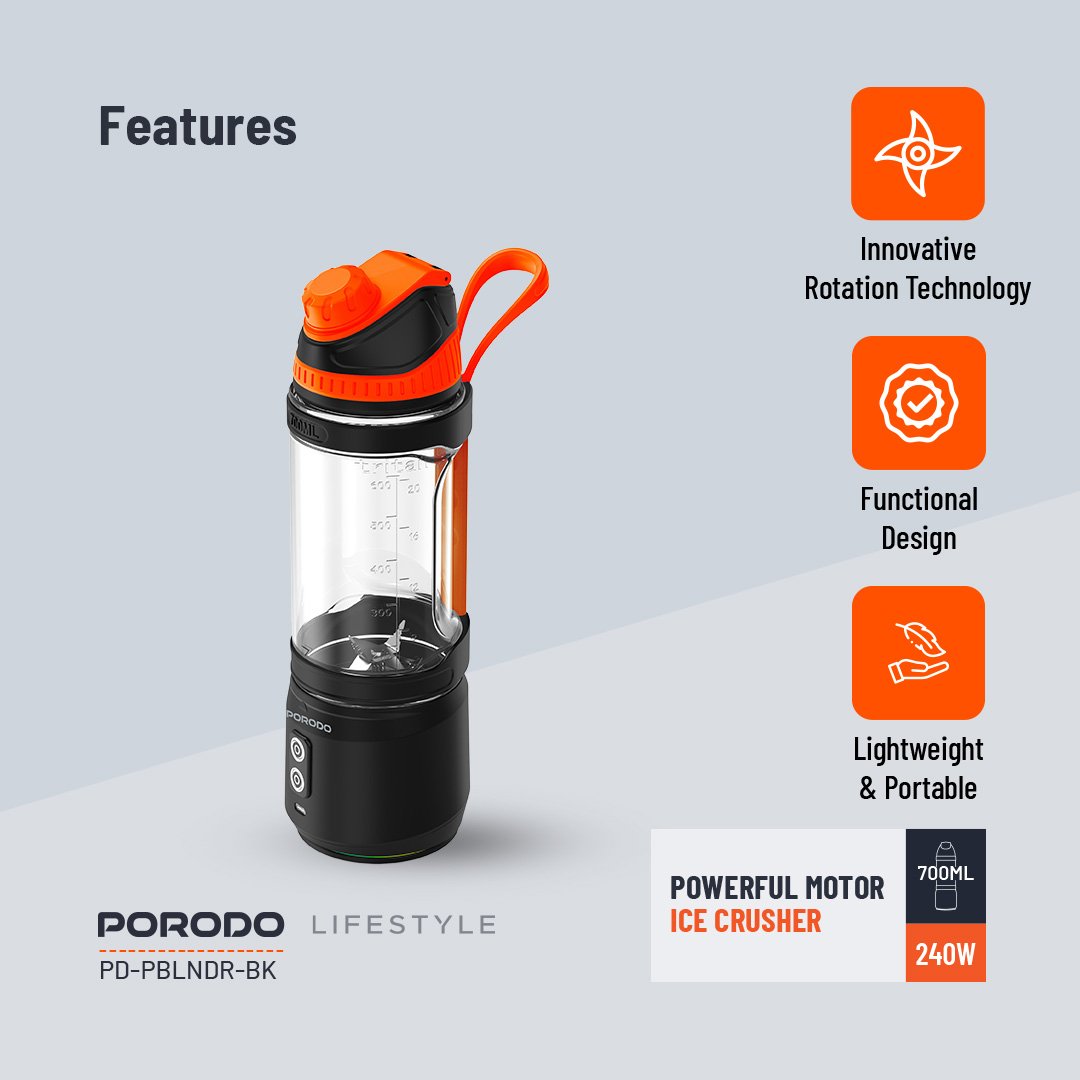 Porodo Lifestyle Dual Spin Clockwise & Reverse Portable Blender 4 Porodo Lifestyle Dual Spin Clockwise & Reverse Portable Blender - Image 4