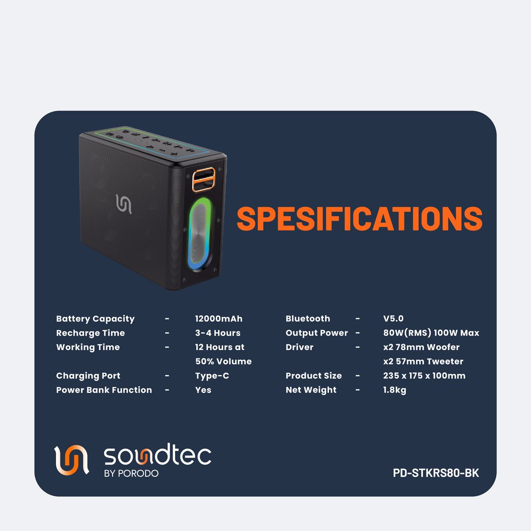 Porodo Soundtec QUANTUM 2.2 Channel Portable Speaker 3 Porodo Soundtec QUANTUM 2.2 Channel Portable Speaker - Image 3