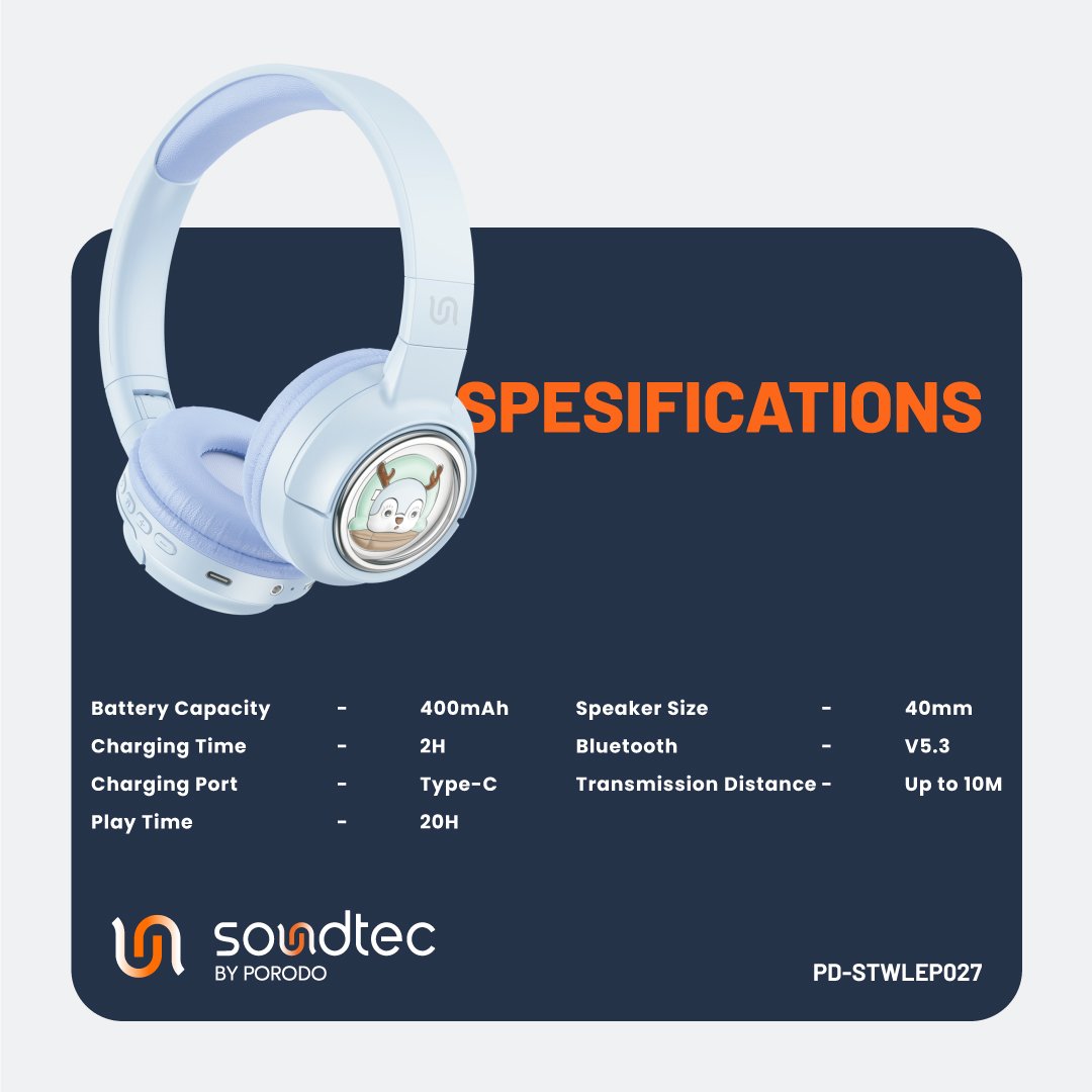 Porodo Soundtec Moose Wireless Kids Headphone 4 Porodo Soundtec Moose Wireless Kids Headphone - Image 4