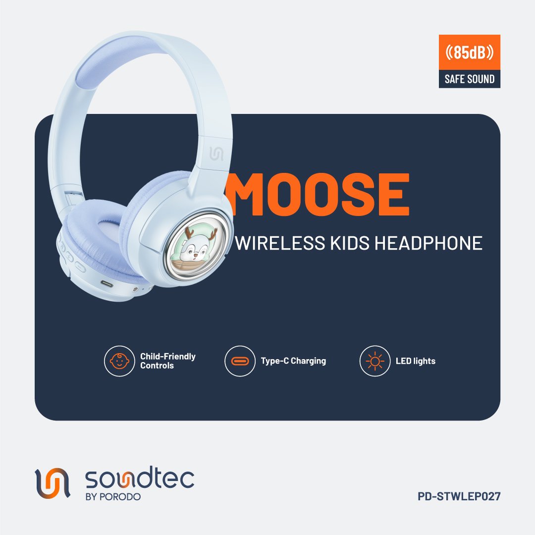 Porodo Soundtec Moose Wireless Kids Headphone 6 Porodo Soundtec Moose Wireless Kids Headphone - Image 6