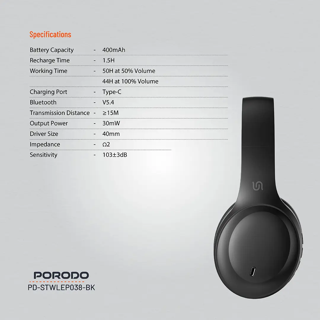 Porodo Soundtec PRIMO Wireless Headphone 2 Porodo Soundtec PRIMO Wireless Headphone - Image 2