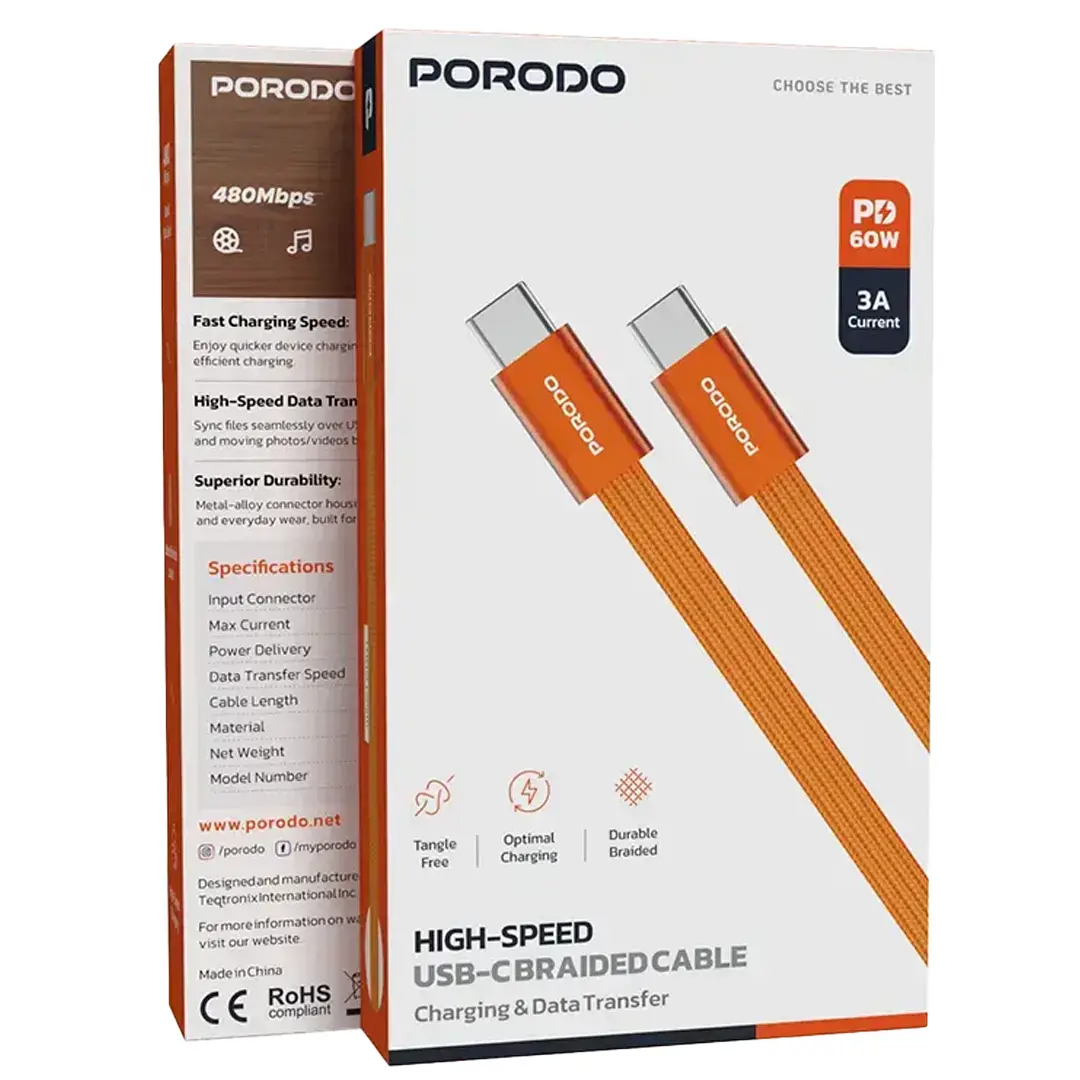 Porodo High-Speed USB-C Braided Cable Charging & Data Transfer 4 Porodo High-Speed USB-C Braided Cable Charging & Data Transfer - Image 4