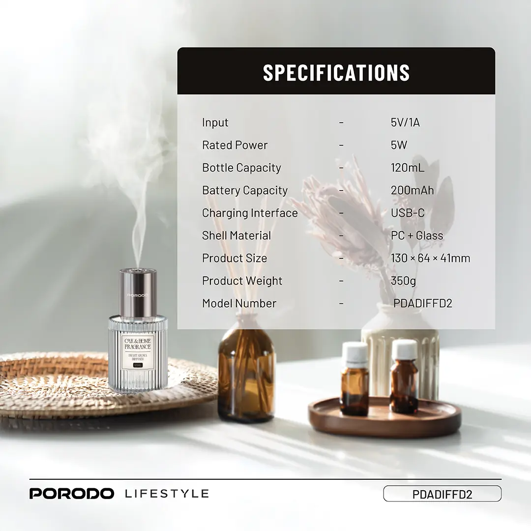 Porodo Lifestyle Grasse Smart Aroma Diffuser - Clear 2 Porodo Lifestyle Grasse Smart Aroma Diffuser - Clear - Image 2