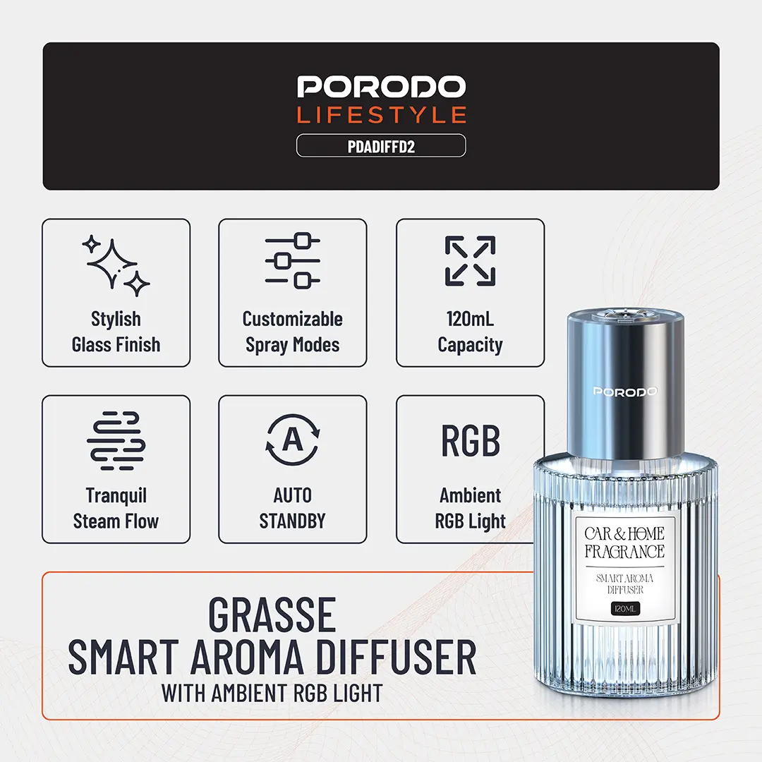 Porodo Lifestyle Grasse Smart Aroma Diffuser - Clear 3 Porodo Lifestyle Grasse Smart Aroma Diffuser - Clear - Image 3