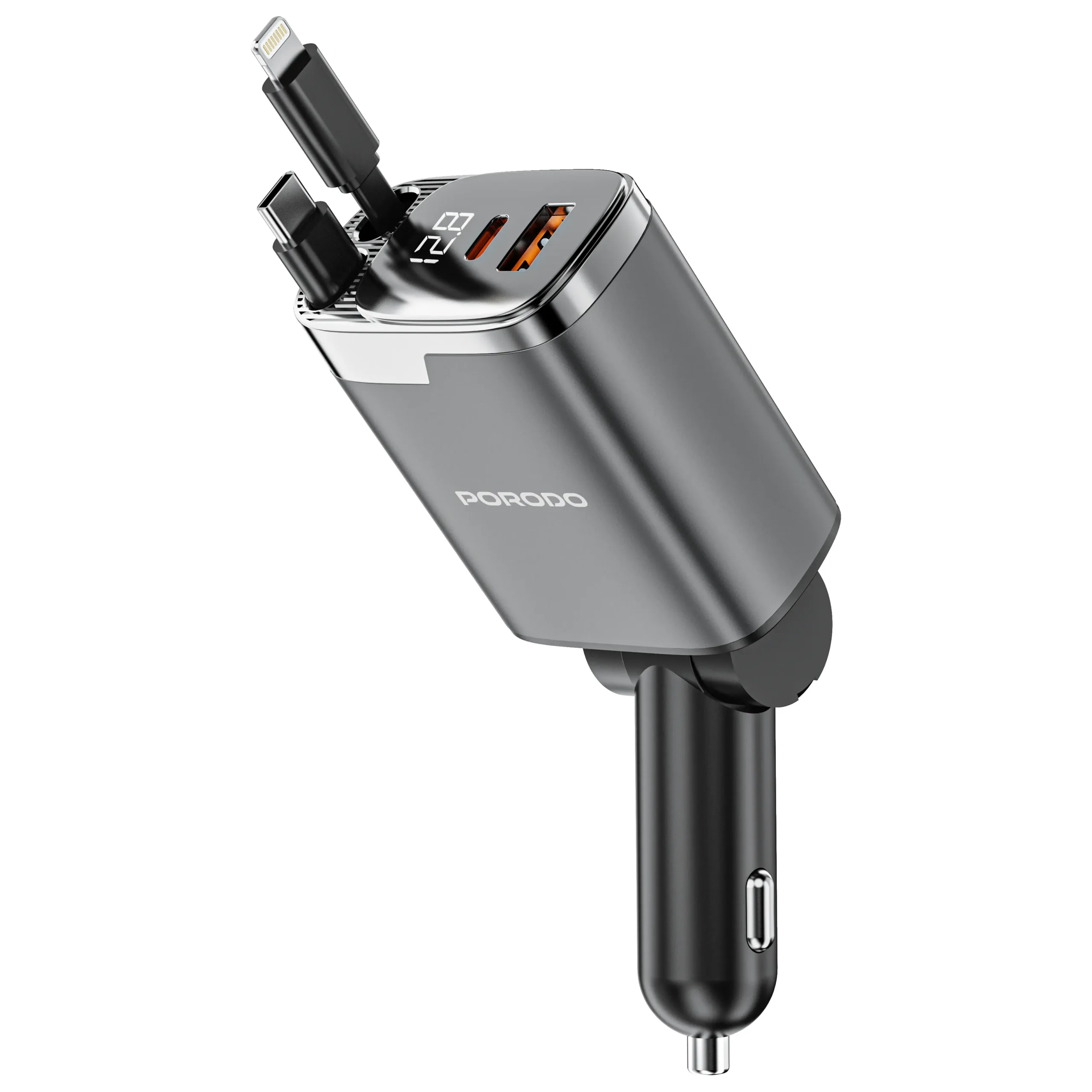 Porodo 111W Car Charger with Lightning & Type-C Retractable Cables 2 Porodo 111W Car Charger with Lightning & Type-C Retractable Cables - Image 2