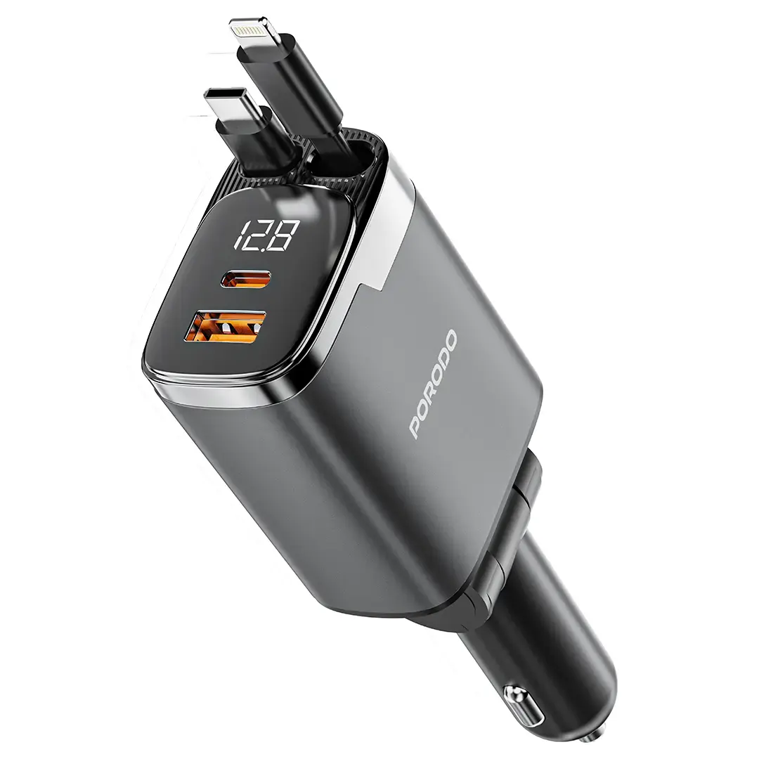 Porodo 111W Car Charger with Lightning & Type-C Retractable Cables 3 Porodo 111W Car Charger with Lightning & Type-C Retractable Cables - Image 3