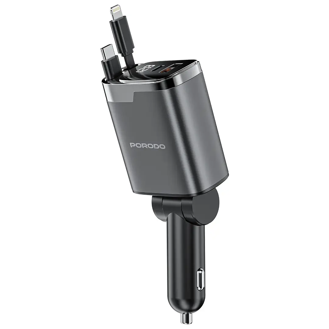 Porodo 111W Car Charger with Lightning & Type-C Retractable Cables 4 Porodo 111W Car Charger with Lightning & Type-C Retractable Cables - Image 4