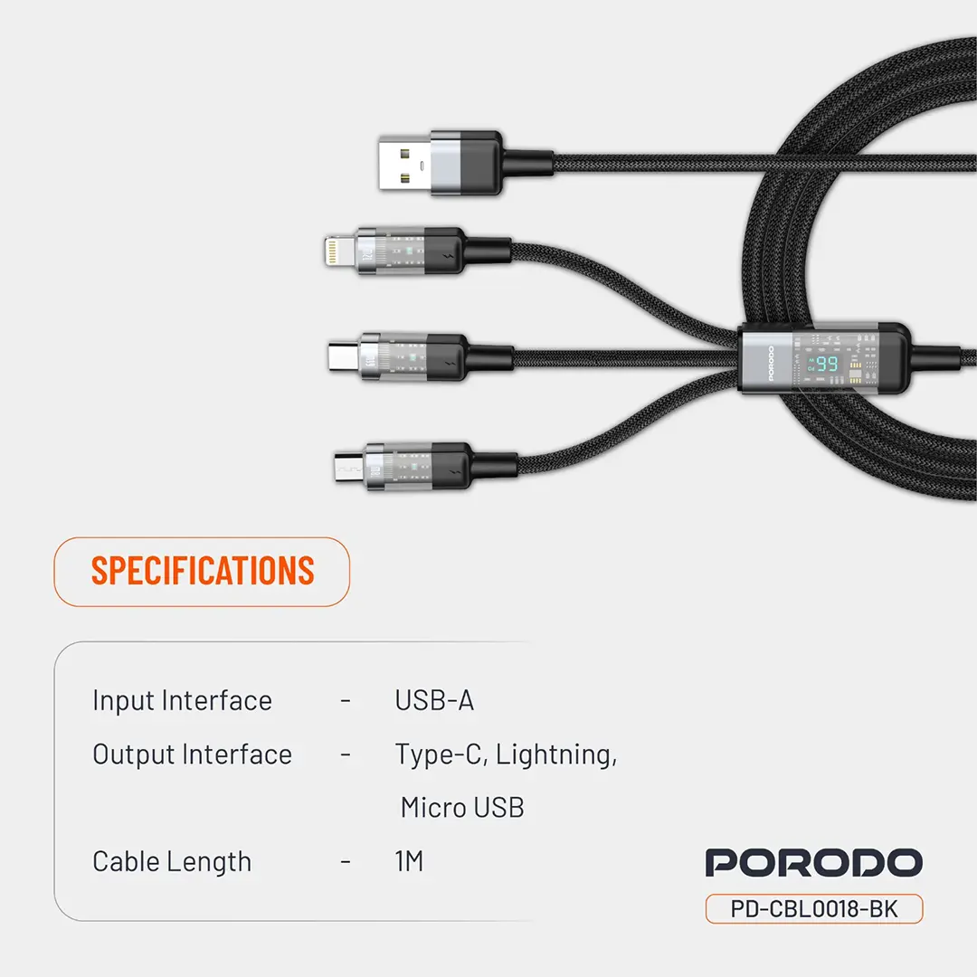 Porodo Transparent USB-A Input Fast Charging Cable 2 Porodo Transparent USB-A Input Fast Charging Cable - Image 2