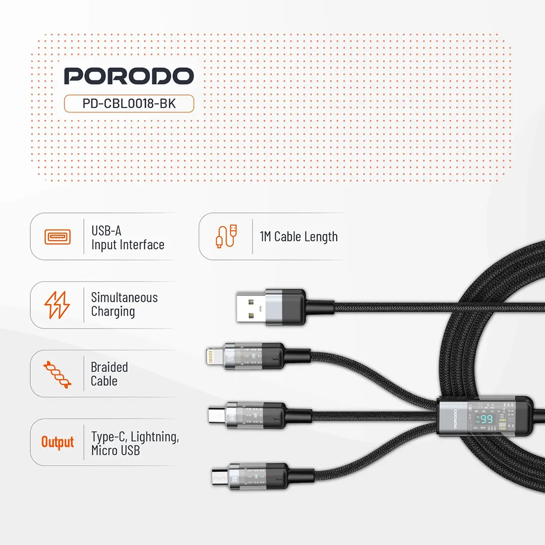 Porodo Transparent USB-A Input Fast Charging Cable 3 Porodo Transparent USB-A Input Fast Charging Cable - Image 3