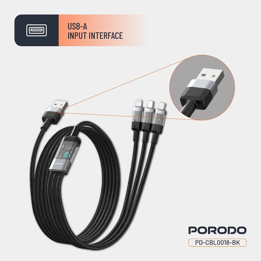 Porodo Transparent USB-A Input Fast Charging Cable 4 Porodo Transparent USB-A Input Fast Charging Cable - Image 4