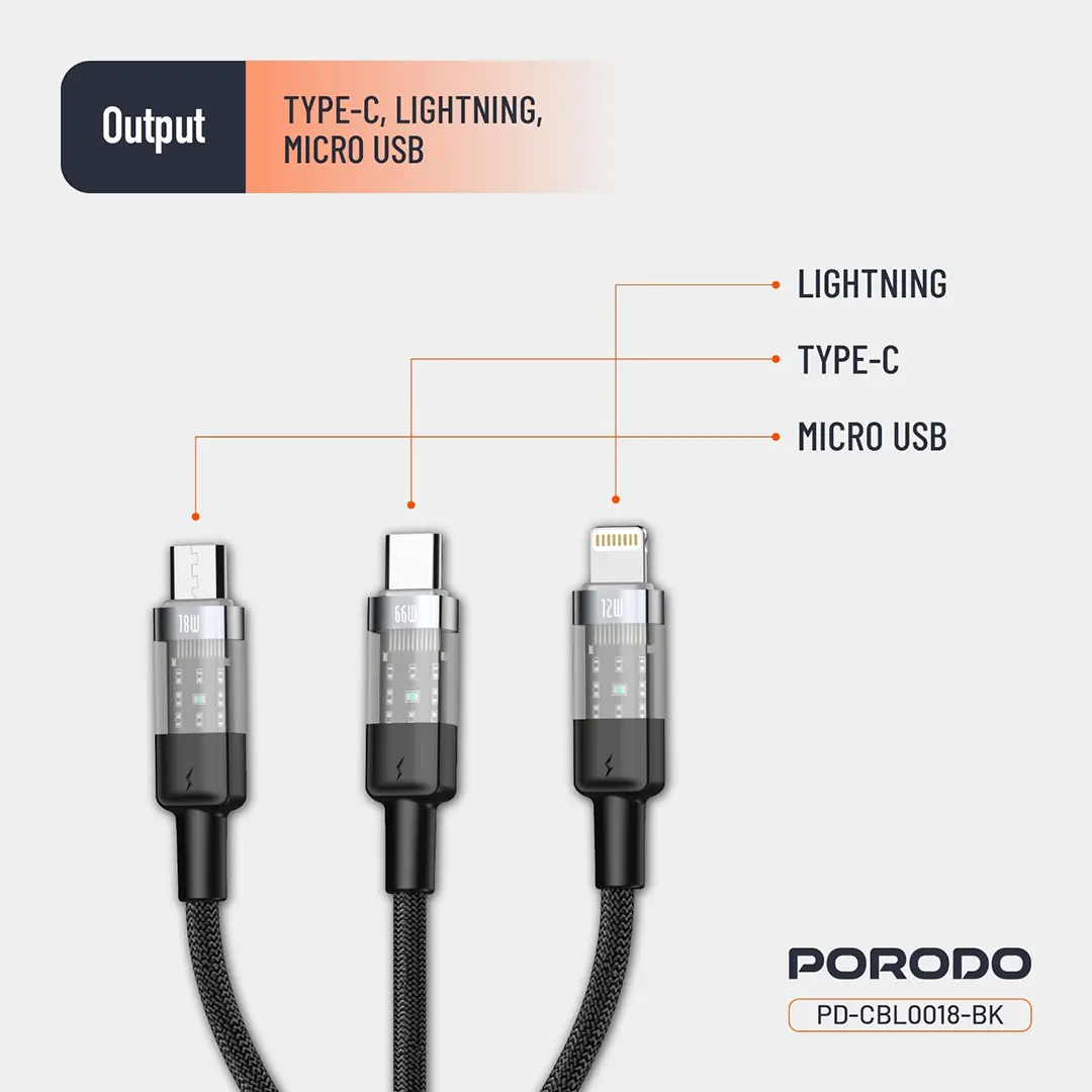 Porodo Transparent USB-A Input Fast Charging Cable 5 Porodo Transparent USB-A Input Fast Charging Cable - Image 5