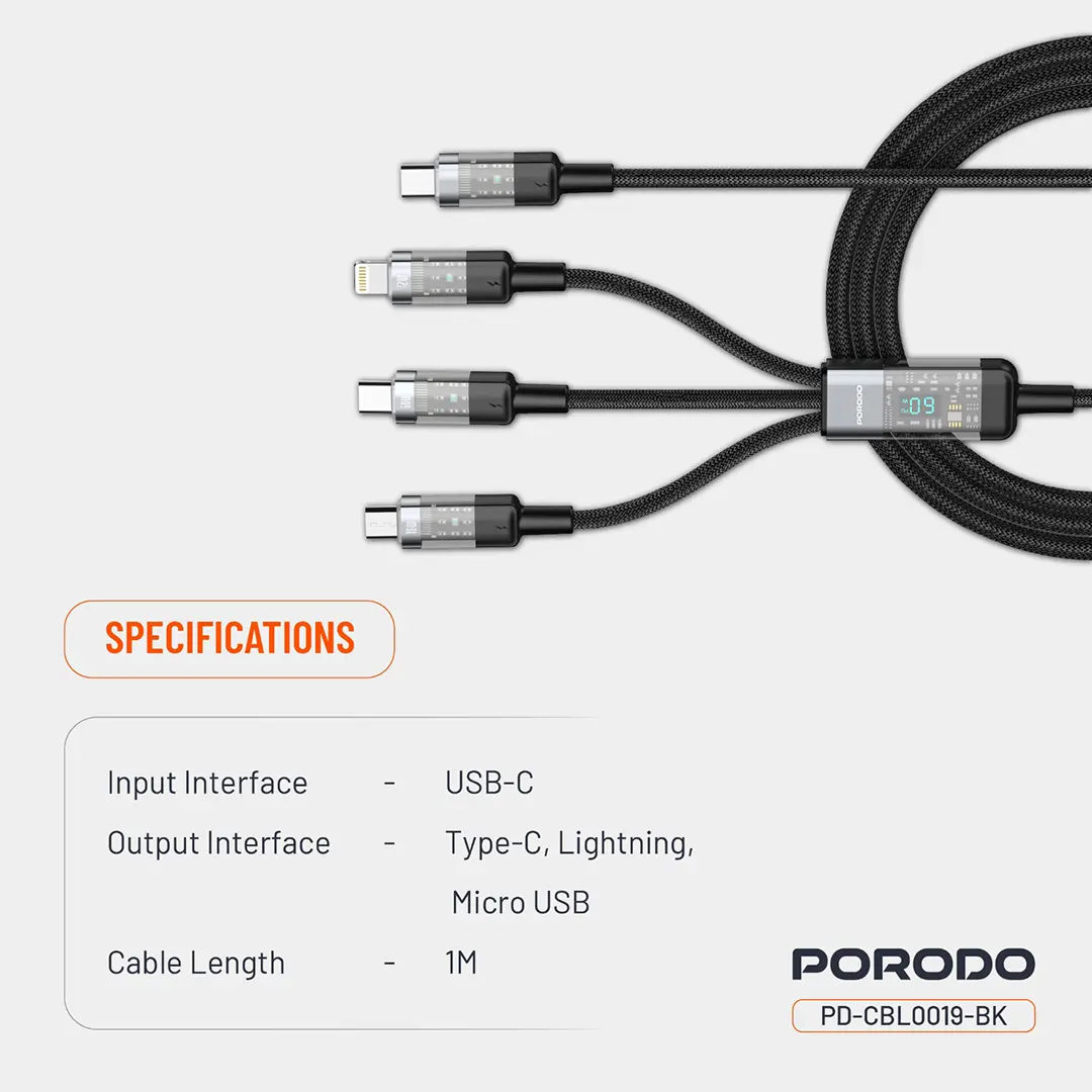 Porodo Transparent Type-C Input Fast Charging Cable 2 Porodo Transparent Type-C Input Fast Charging Cable - Image 2