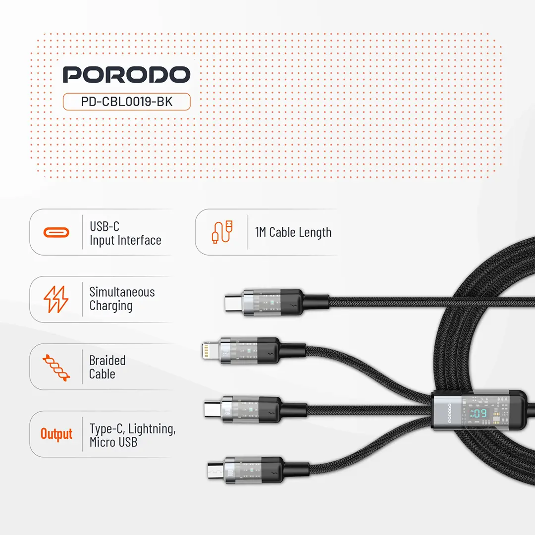 Porodo Transparent Type-C Input Fast Charging Cable 3 Porodo Transparent Type-C Input Fast Charging Cable - Image 3