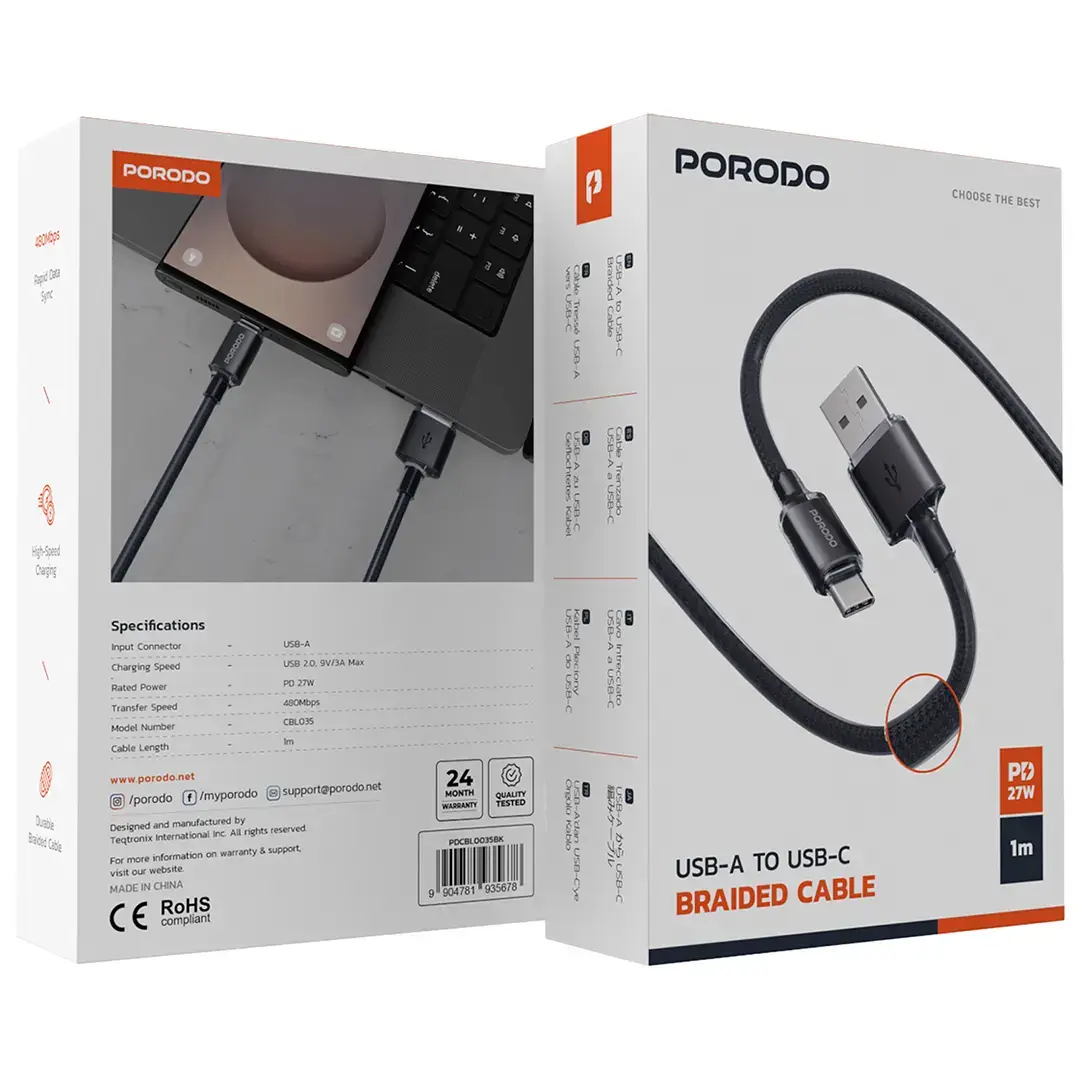 Porodo USB-A to USB-C Braided Cable 2 Porodo USB-A to USB-C Braided Cable - Image 2