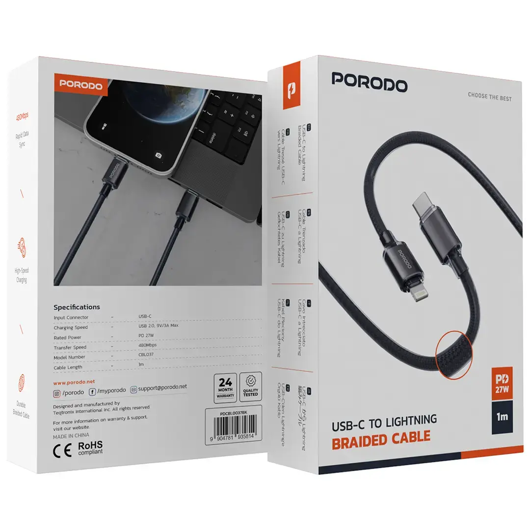 Porodo USB-C to Lightning Braided Cable 2 Porodo USB-C to Lightning Braided Cable - Image 2