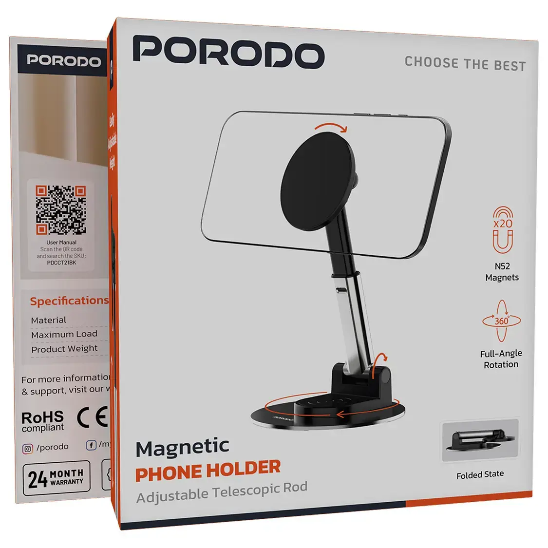 Porodo Magnetic Phone Holder with Adjustable Telescopic Rod 5 Porodo Magnetic Phone Holder with Adjustable Telescopic Rod - Image 5