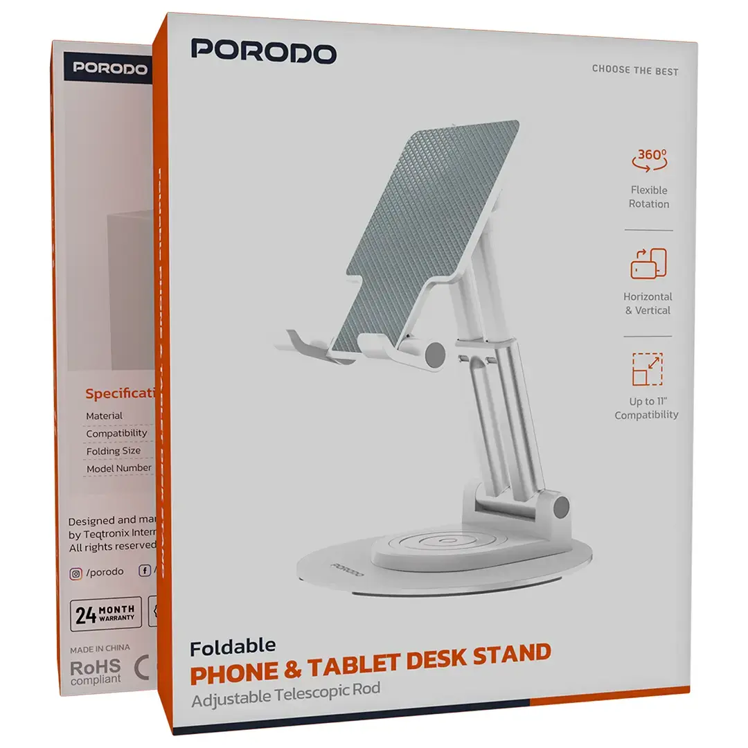 Porodo Foldable Phone & Tablet Desk Stand with Adjustable Telescopic Rod 3 Porodo Foldable Phone & Tablet Desk Stand with Adjustable Telescopic Rod - Image 3