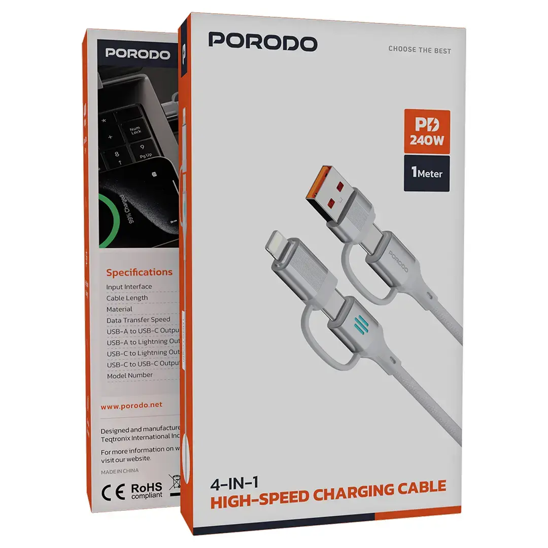 Porodo 4-In-1 High-Speed Charging Cable PD 240W 4 Porodo 4-In-1 High-Speed Charging Cable PD 240W - Image 4