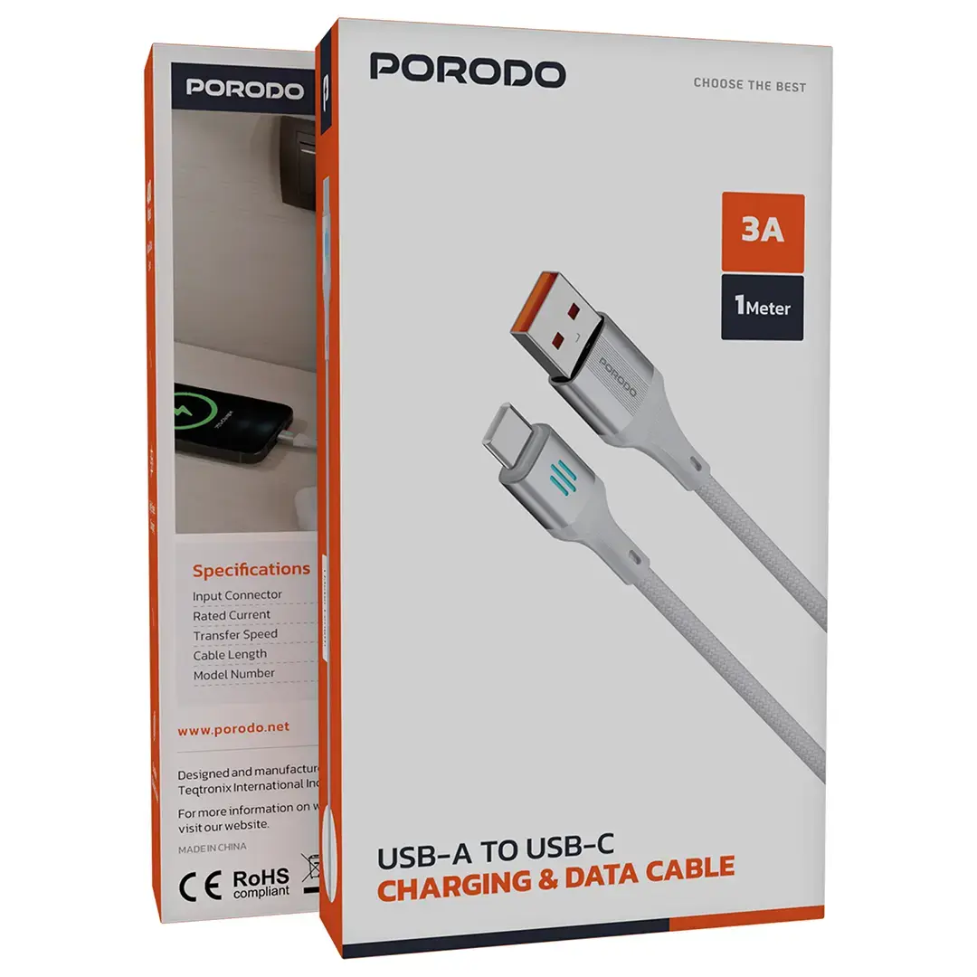 Porodo USB-A to USB-C Charging & Data Cable 3 Porodo USB-A to USB-C Charging & Data Cable - Image 3