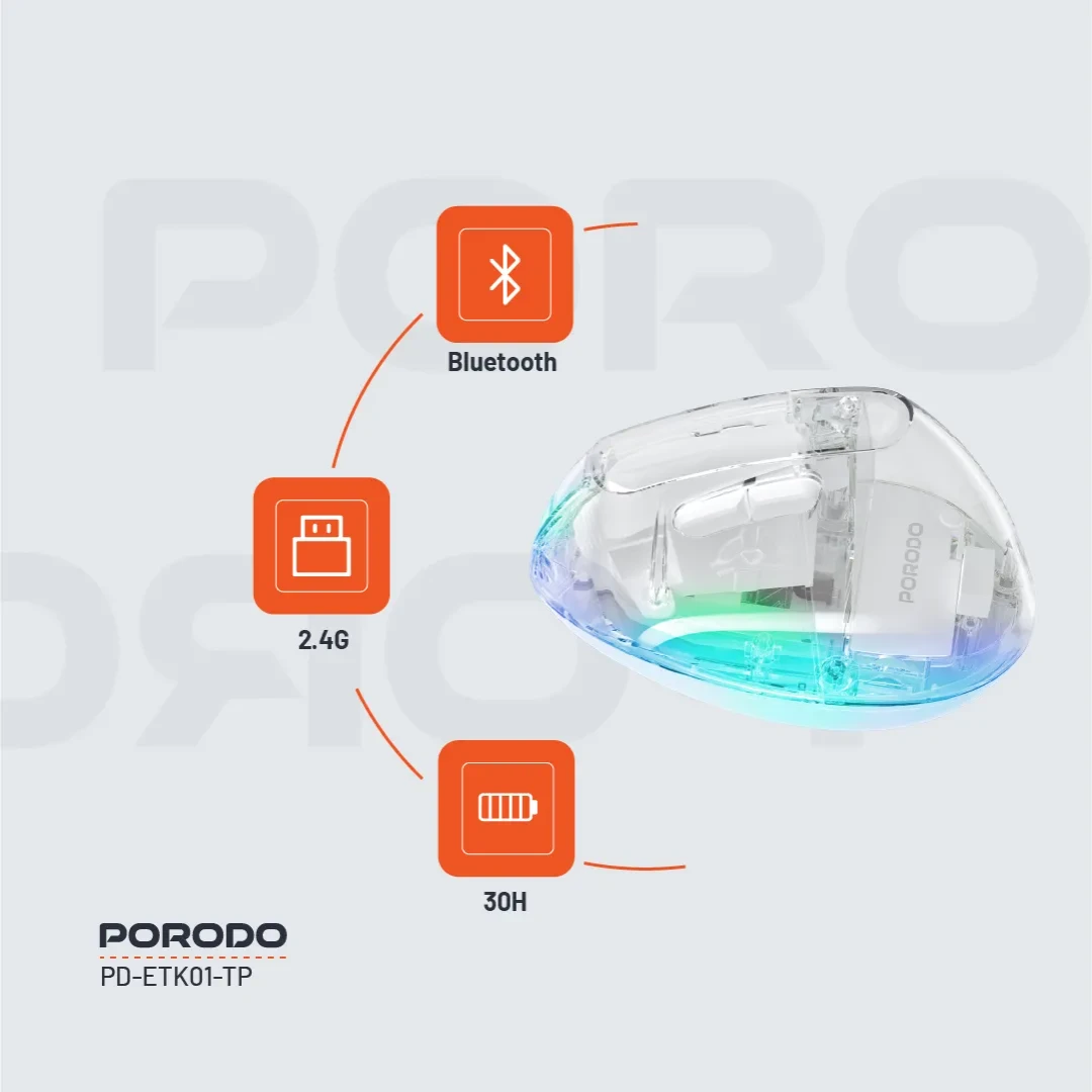 Porodo Vertical 4800 DPI Wireless Mouse - Transparent 3 Porodo Vertical 4800 DPI Wireless Mouse - Transparent - Image 3