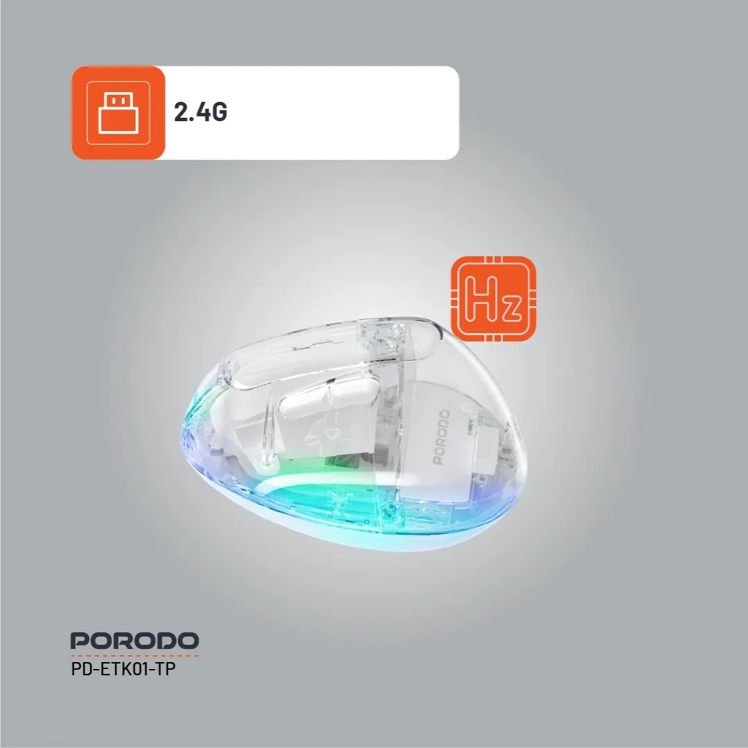 Porodo Vertical 4800 DPI Wireless Mouse - Transparent 6 Porodo Vertical 4800 DPI Wireless Mouse - Transparent - Image 6