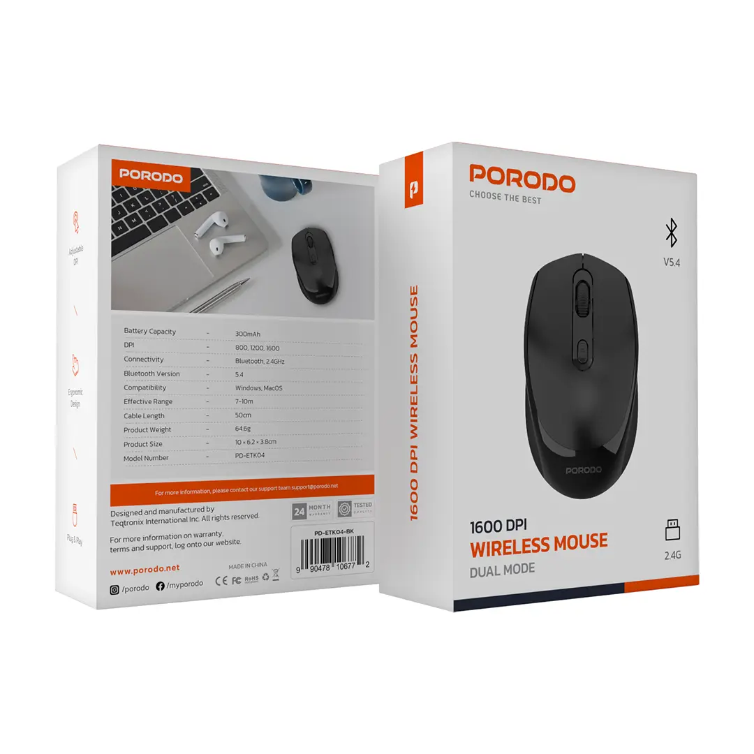 Porodo 1600DPI Wireless Mouse Dual Mode 4 Porodo 1600DPI Wireless Mouse Dual Mode - Image 4