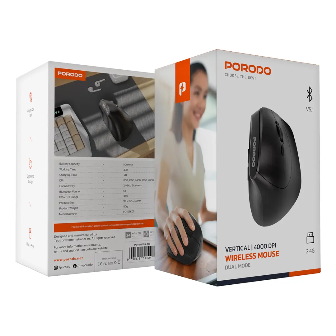 Porodo Vertical 4000 DPI Wireless Mouse 4 Porodo Vertical 4000 DPI Wireless Mouse - Image 4