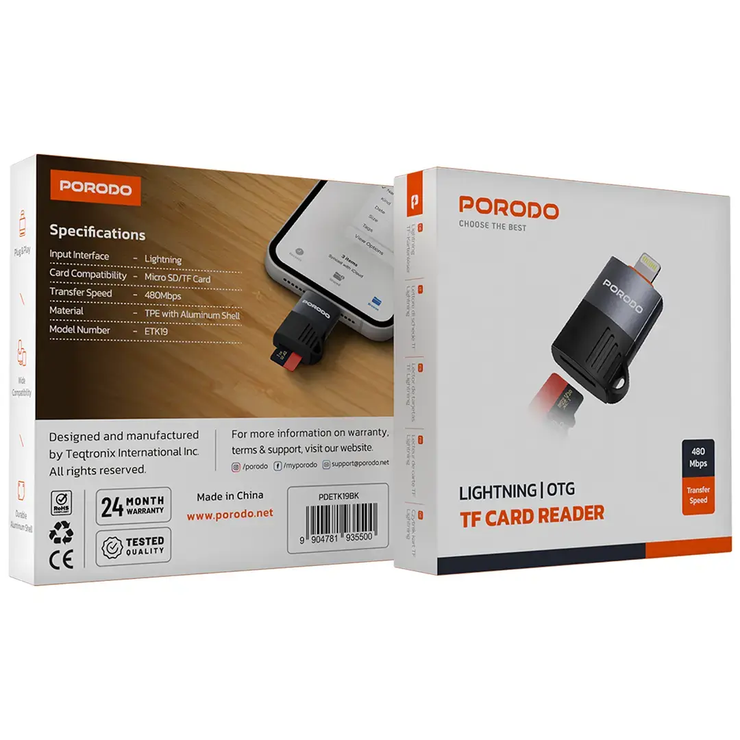 Porodo Lightning | OTG TF Card Reader 2 Porodo Lightning | OTG TF Card Reader - Image 2