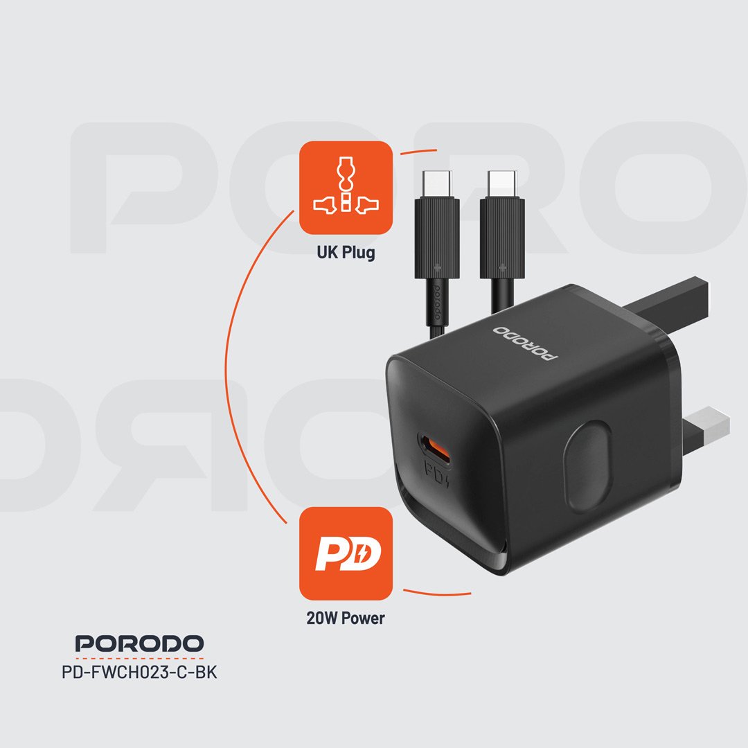 Porodo USB-C Power Delivery Wall Charger with Type-C Cable 5 Porodo USB-C Power Delivery Wall Charger with Type-C Cable - Image 5