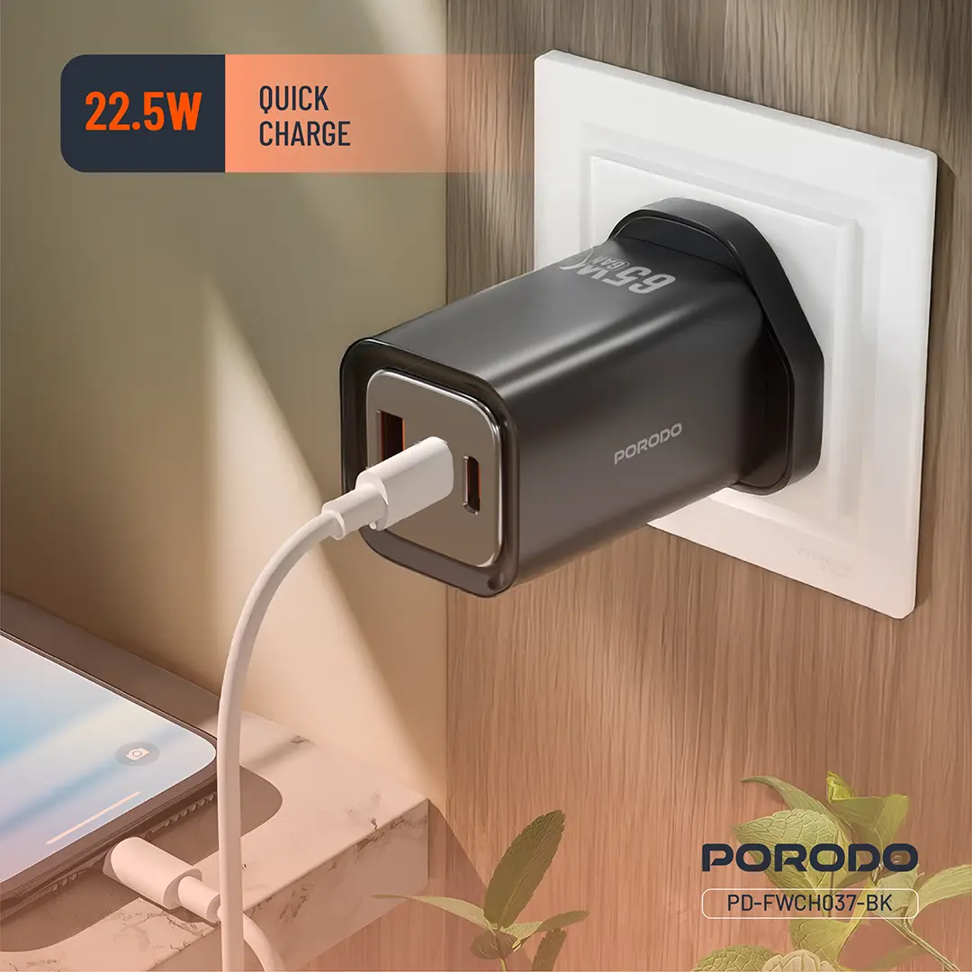 Porodo 65W Triple Output Quick Wall Charger 4 Porodo 65W Triple Output Quick Wall Charger - Image 4