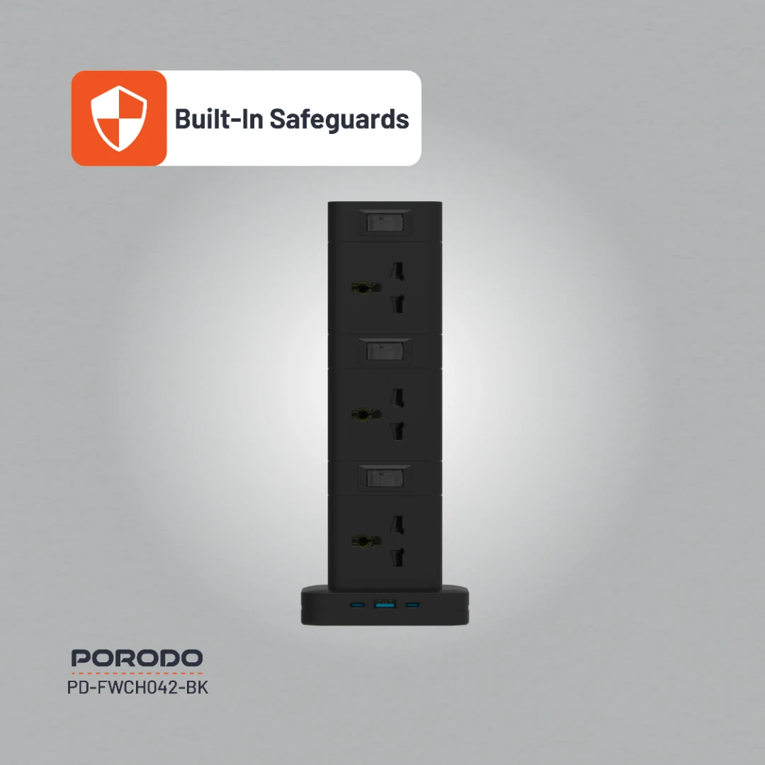 Porodo Three-Story 12AC Power Hub With USB-C PD & Quick Charge 3.0 4 Porodo Three-Story 12AC Power Hub With USB-C PD & Quick Charge 3.0 - Image 4