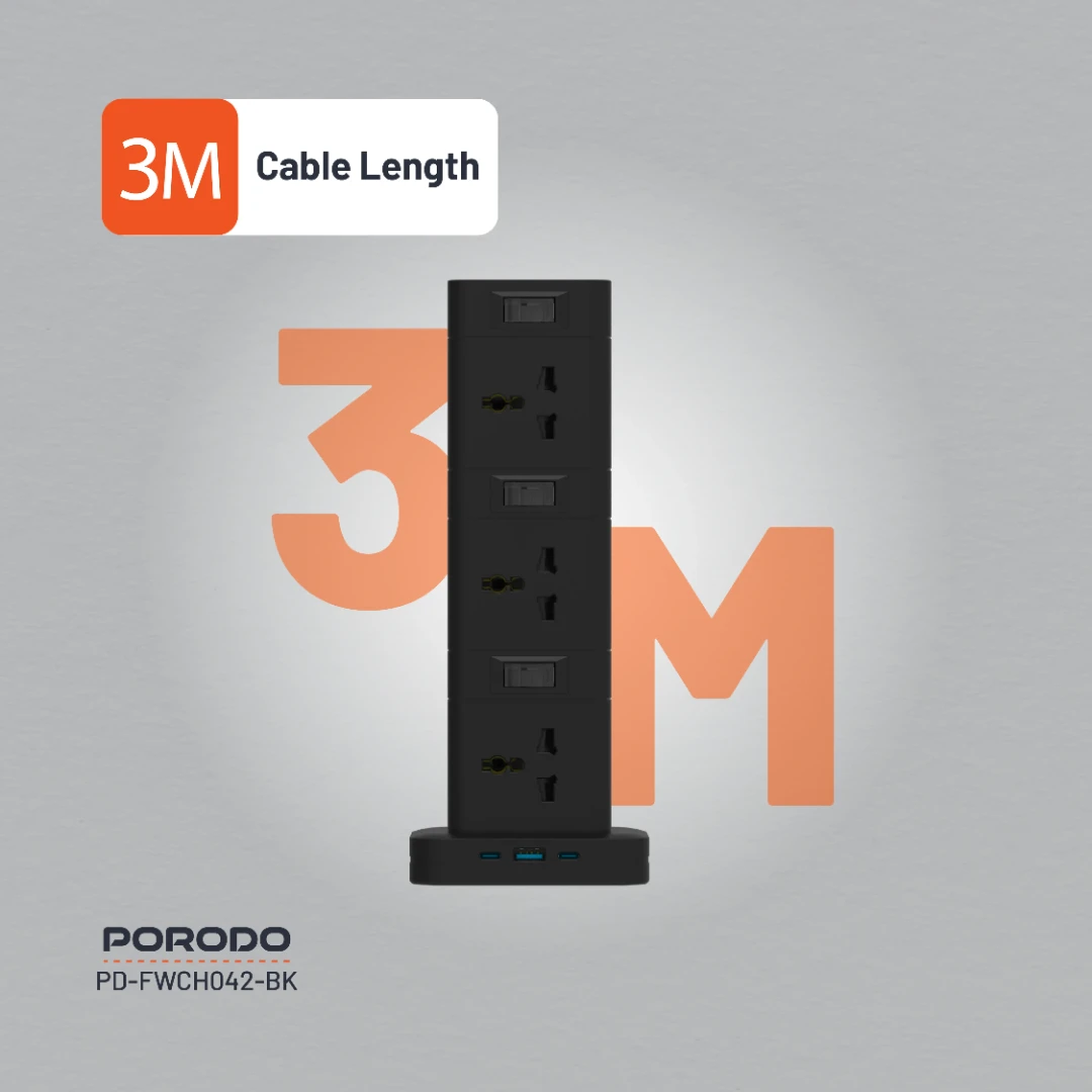 Porodo Three-Story 12AC Power Hub With USB-C PD & Quick Charge 3.0 5 Porodo Three-Story 12AC Power Hub With USB-C PD & Quick Charge 3.0 - Image 5