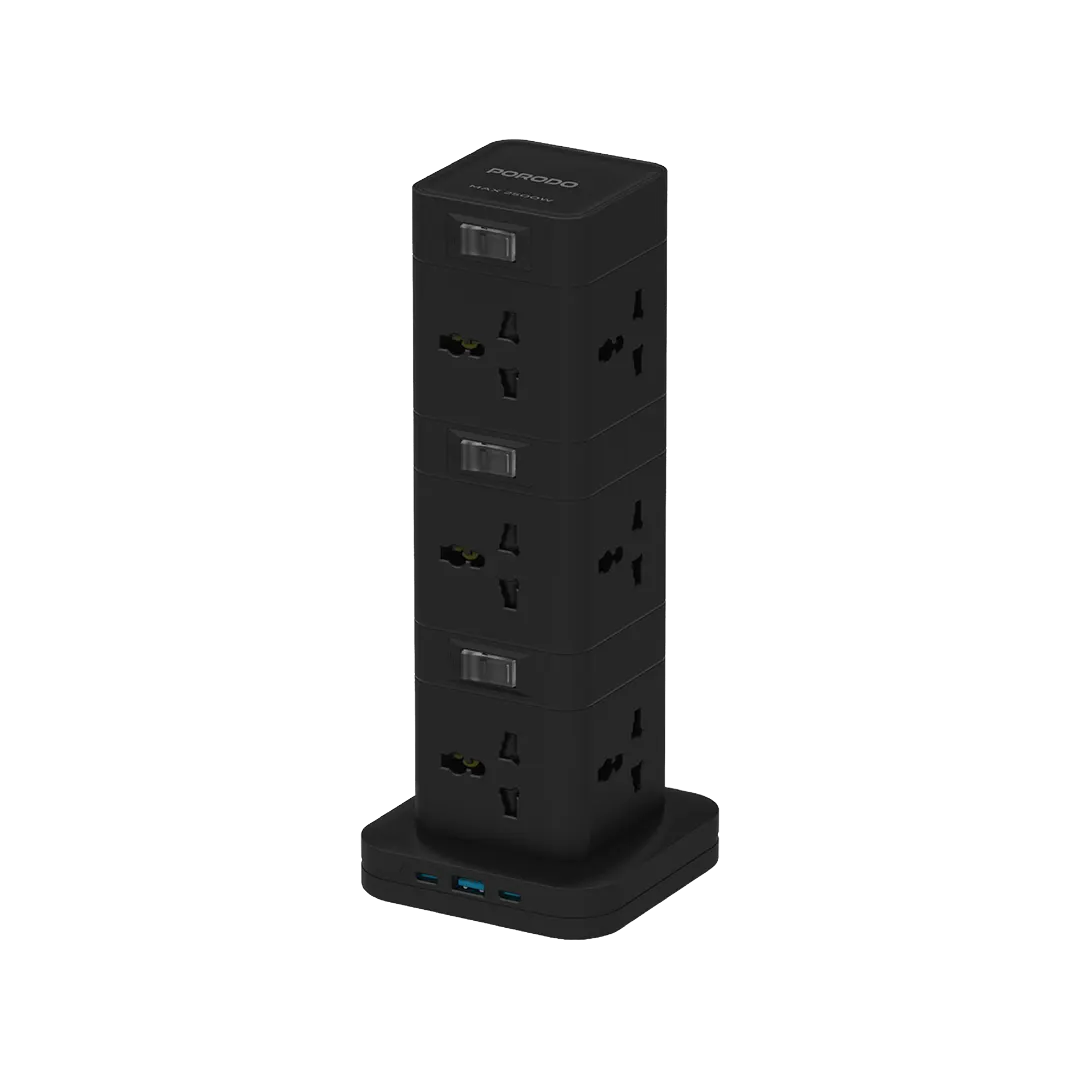 Porodo Three-Story 12AC Power Hub With USB-C PD & Quick Charge 3.0 7 Porodo Three-Story 12AC Power Hub With USB-C PD & Quick Charge 3.0 - Image 7