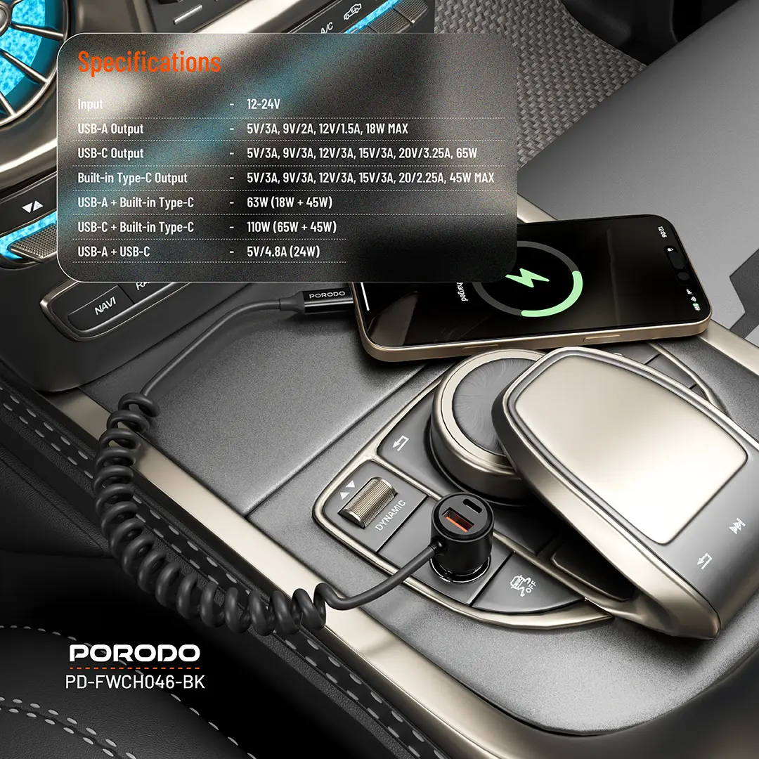 Porodo 110W Car Charger 2 Porodo 110W Car Charger - Image 2