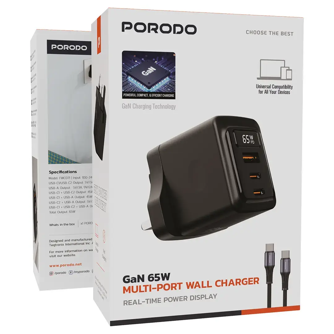 Porodo GaN 65W Multi-Port Wall Charger 6 Porodo GaN 65W Multi-Port Wall Charger - Image 6