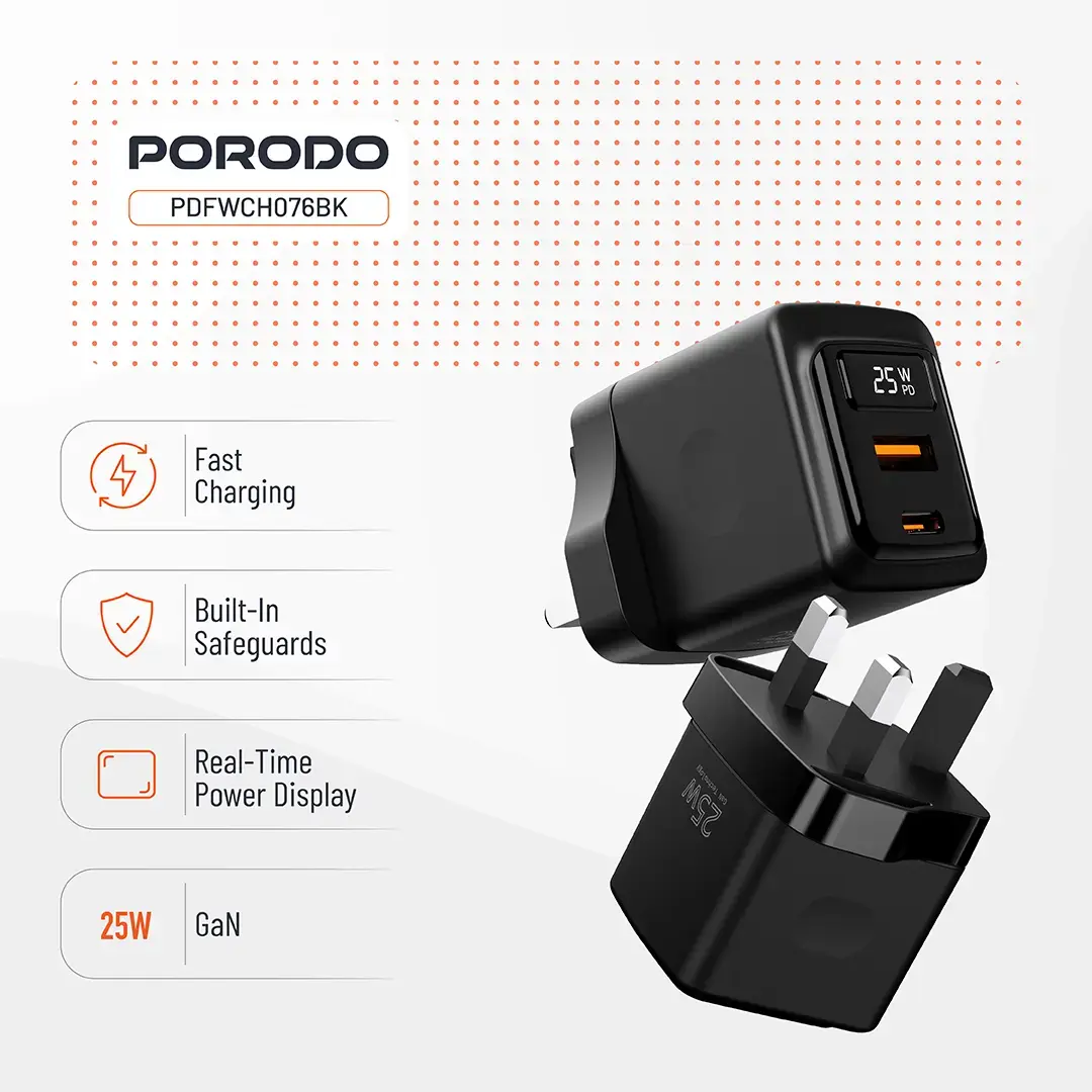 Porodo GaN 25W Dual-Port Wall Charger 3 Porodo GaN 25W Dual-Port Wall Charger - Image 3