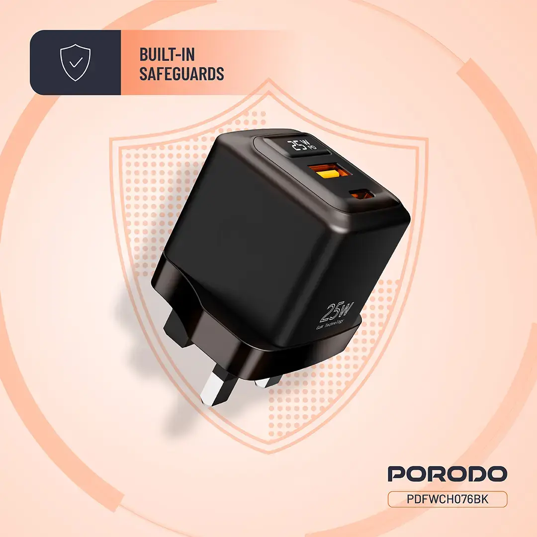 Porodo GaN 25W Dual-Port Wall Charger 5 Porodo GaN 25W Dual-Port Wall Charger - Image 5